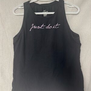 Nike Women's Black Tank Top with Purple Slogan